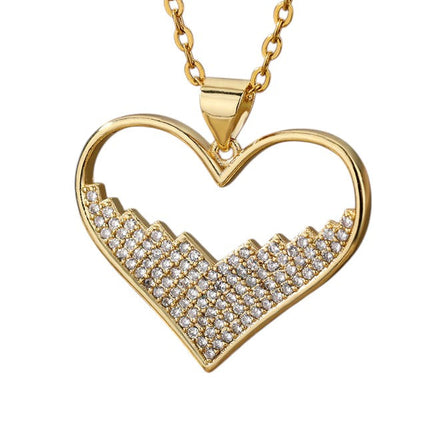 Labasa Pendant Necklace | Gold Zirconia White Stone Heart Chain