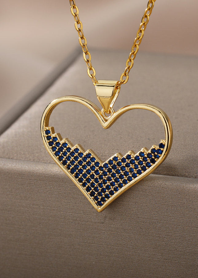 SOUVOIR Blue SOUVOIR Necklaces Labasa Pendant Necklace | Gold Zirconia White Stone Heart Chain