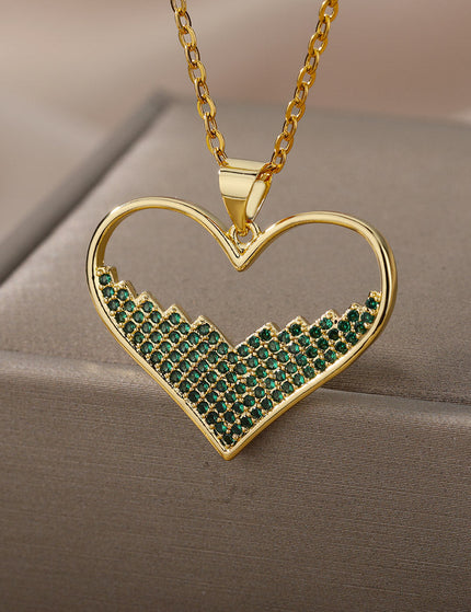 SOUVOIR Green SOUVOIR Necklaces Labasa Pendant Necklace | Gold Zirconia White Stone Heart Chain