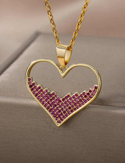 SOUVOIR Red SOUVOIR Necklaces Labasa Pendant Necklace | Gold Zirconia White Stone Heart Chain