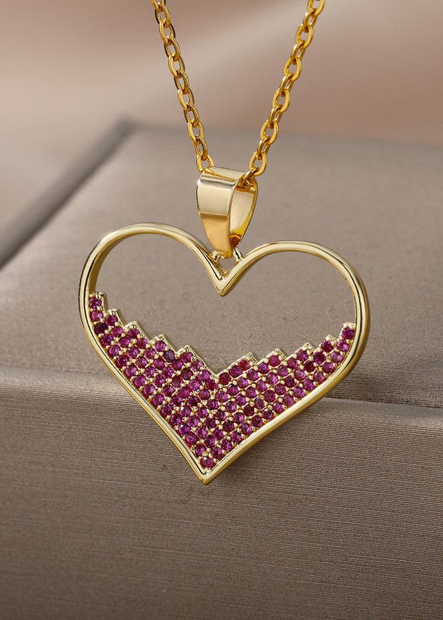 SOUVOIR Red SOUVOIR Necklaces Labasa Pendant Necklace | Gold Zirconia White Stone Heart Chain