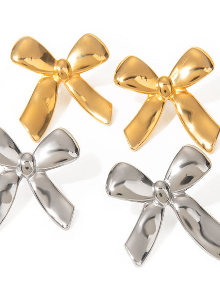 18k gold stainless steel stud earrings with the same glossy bow with a unique design titanium steel earrings
