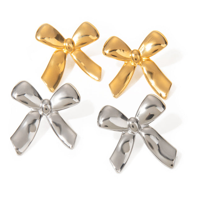 18k gold stainless steel stud earrings with the same glossy bow with a unique design titanium steel earrings