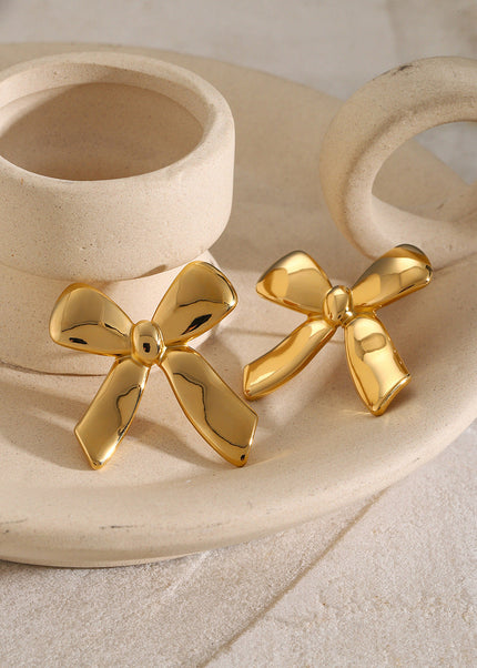18k gold stainless steel stud earrings with the same glossy bow with a unique design titanium steel earrings