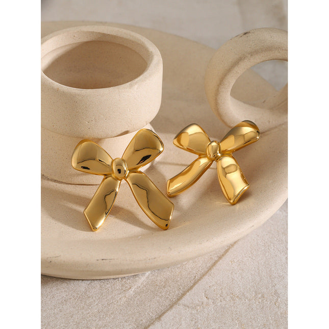 18k gold stainless steel stud earrings with the same glossy bow with a unique design titanium steel earrings