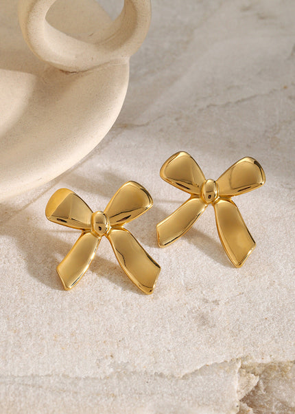 18k gold stainless steel stud earrings with the same glossy bow with a unique design titanium steel earrings