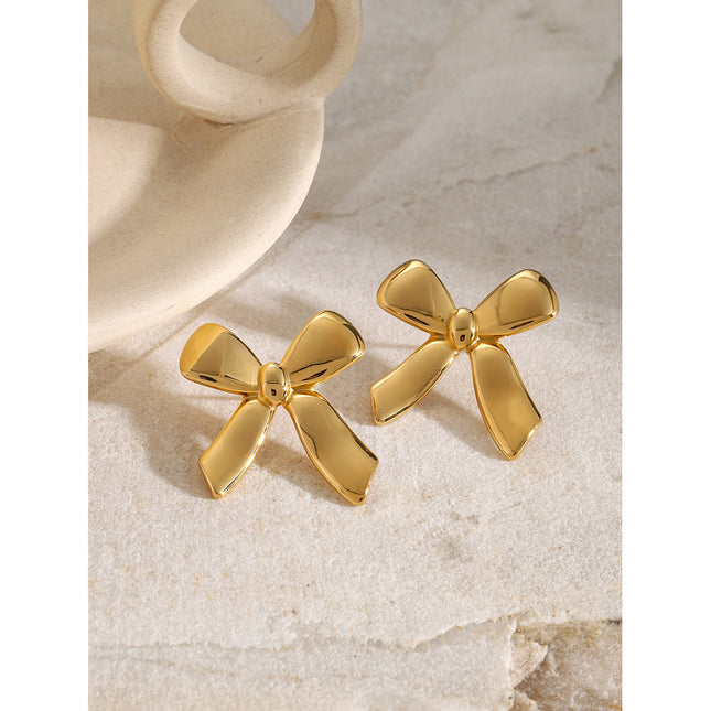 18k gold stainless steel stud earrings with the same glossy bow with a unique design titanium steel earrings