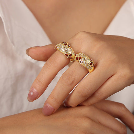 European and American new palace style retro light luxury copper material inlaid with zircon open ring fashion high-end jewelry women