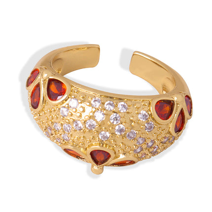 European and American new palace style retro light luxury copper material inlaid with zircon open ring fashion high-end jewelry women