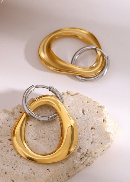 Jieding European and American stainless steel, gold and silver, contrasting geometric earrings, cold style, simple and versatile earrings, personality errings