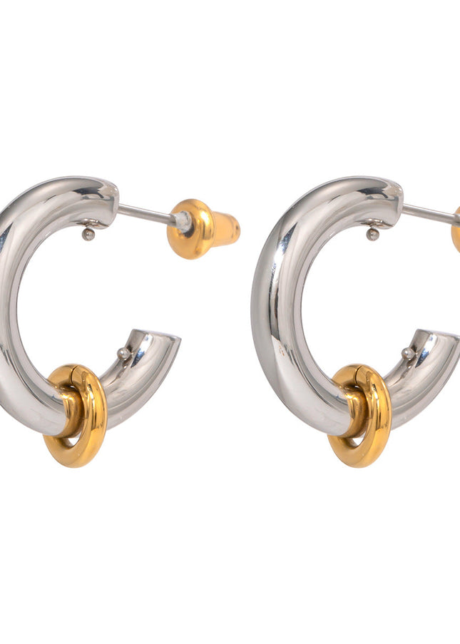 Jieding European and American earrings, stainless steel earrings, high-end jewelry, cross-border 18k gold electroplating, non-fading, double C stud earrings, women