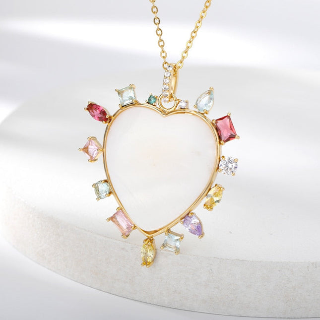 Lasting Pendant Necklace | Gold Zirconia Stone Heart Chain - Gold - Necklaces