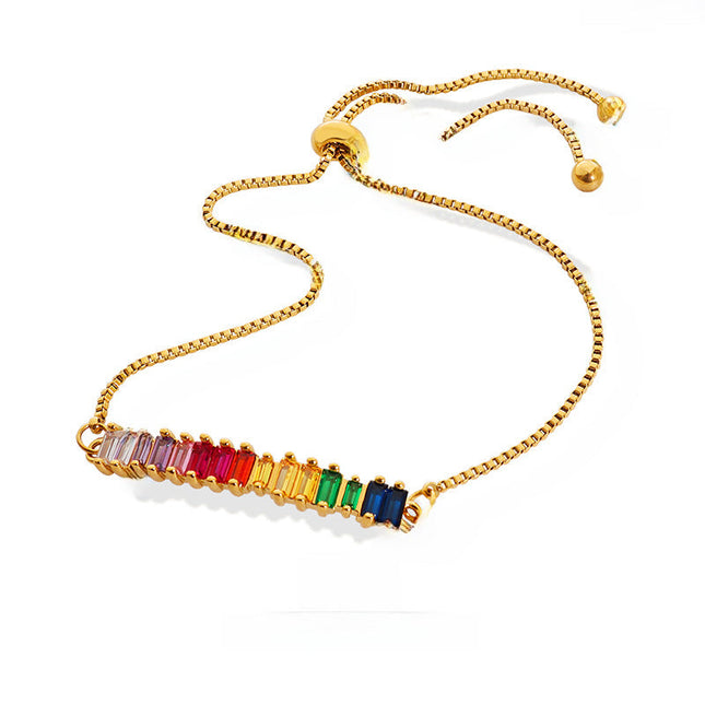 European and American ins style neutral minimalist send lover color zircon bracelet emerging non-fading texture titanium steel gold-plated chain