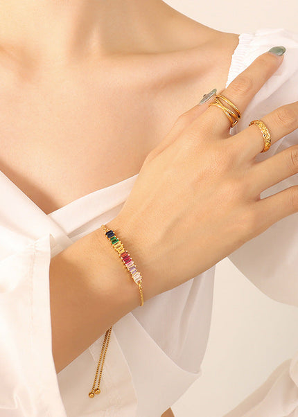 European and American ins style neutral minimalist send lover color zircon bracelet emerging non-fading texture titanium steel gold-plated chain