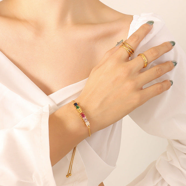 European and American ins style neutral minimalist send lover color zircon bracelet emerging non-fading texture titanium steel gold-plated chain