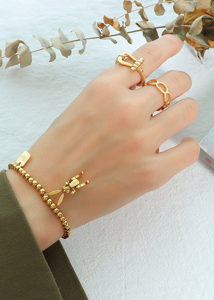 European and American ins light luxury style simple rabbit titanium steel bracelet plated 18k gold fashion elastic rope bead bracelet E024