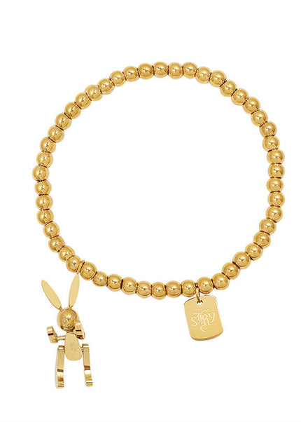 European and American ins light luxury style simple rabbit titanium steel bracelet plated 18k gold fashion elastic rope bead bracelet E024