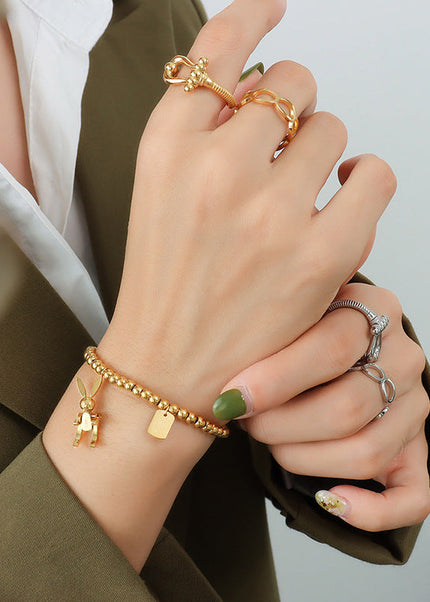 European and American ins light luxury style simple rabbit titanium steel bracelet plated 18k gold fashion elastic rope bead bracelet E024