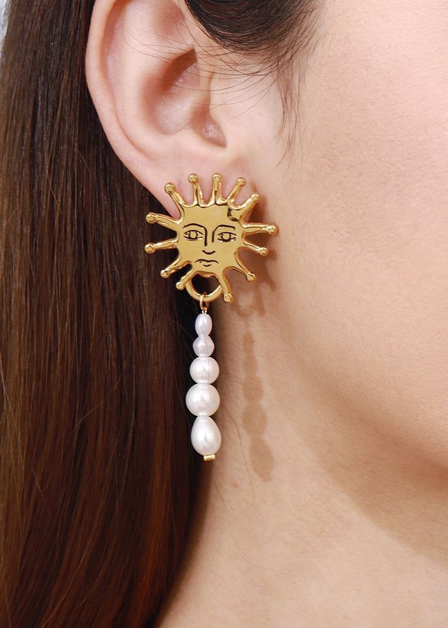 Jieding European and American stainless steel pearl earrings, light luxury, high-end earrings, 18k gold, titanium steel jewelry, cross-border earring