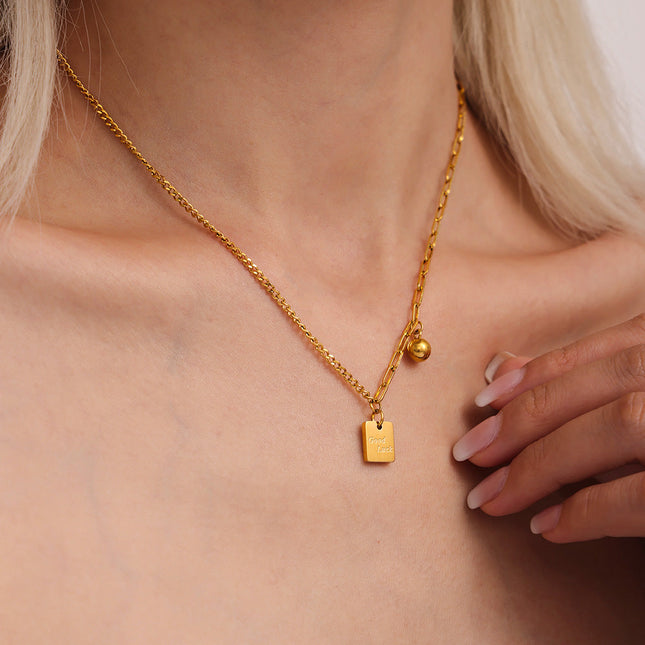 Mystery Li, square brand letter, Good Luck stitched chain, light luxury necklace, stainless steel, color-retaining clavicle necklace tide