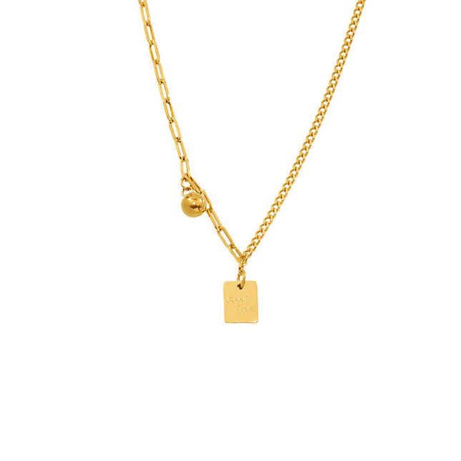 Mystery Li, square brand letter, Good Luck stitched chain, light luxury necklace, stainless steel, color-retaining clavicle necklace tide