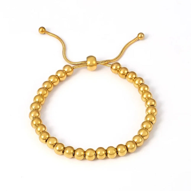 European and American style titanium steel bead bracelet gold ladies minimalist metal texture bead pull-back buckle bracelet cross-border jewelry