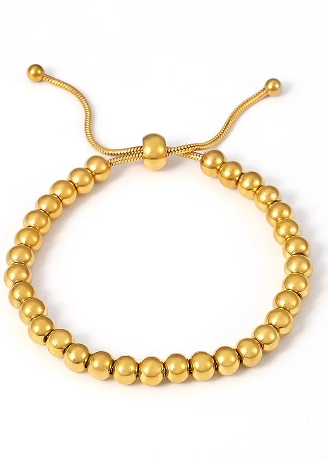 European and American style titanium steel bead bracelet gold ladies minimalist metal texture bead pull-back buckle bracelet cross-border jewelry