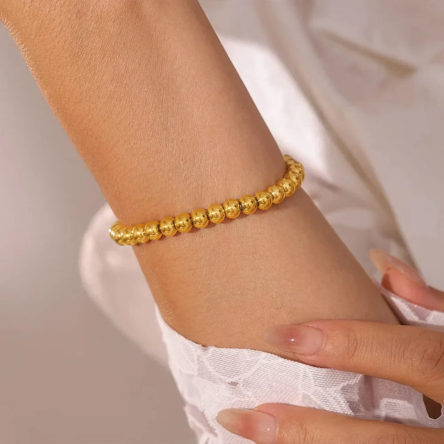 European and American style titanium steel bead bracelet gold ladies minimalist metal texture bead pull-back buckle bracelet cross-border jewelry