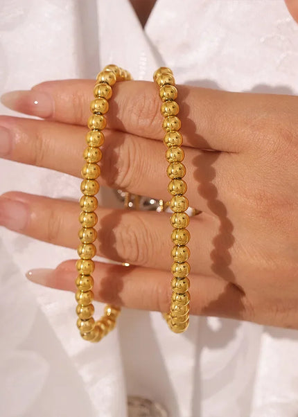 European and American style titanium steel bead bracelet gold ladies minimalist metal texture bead pull-back buckle bracelet cross-border jewelry