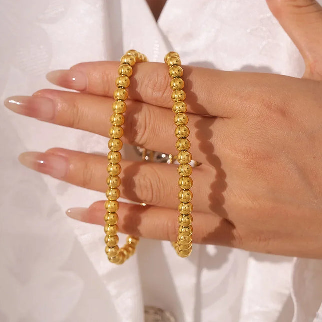 European and American style titanium steel bead bracelet gold ladies minimalist metal texture bead pull-back buckle bracelet cross-border jewelry