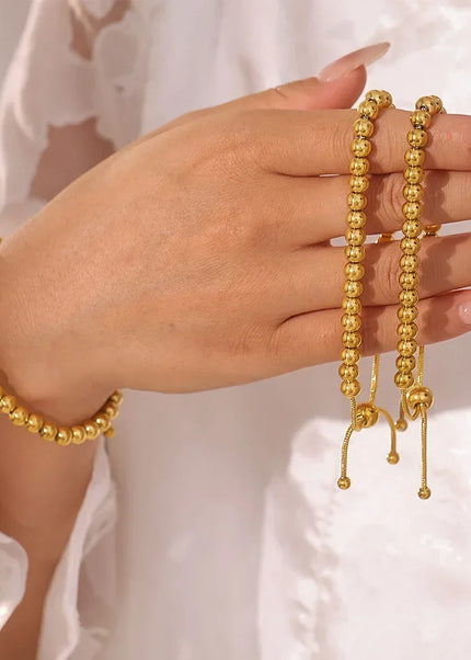 European and American style titanium steel bead bracelet gold ladies minimalist metal texture bead pull-back buckle bracelet cross-border jewelry