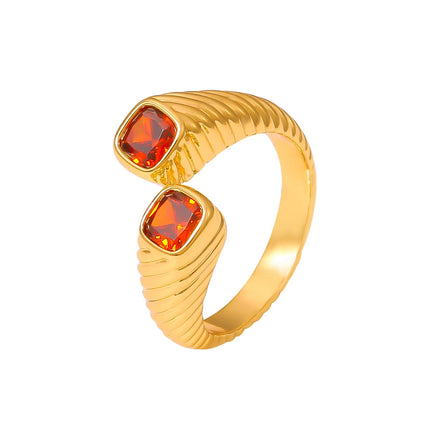 Retro European and American style geometric red zircon ring opening does not fade index finger ring light luxury cold wind copper material jewelry