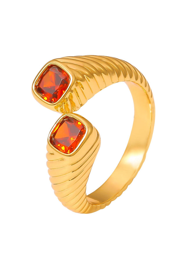 Retro European and American style geometric red zircon ring opening does not fade index finger ring light luxury cold wind copper material jewelry