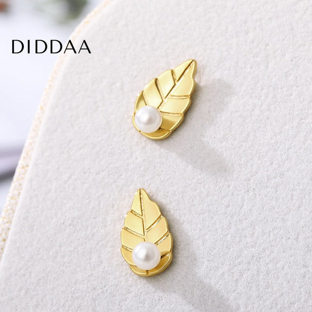 Lentle Earrings | Gold Leaf Pearl Stud Earrings - Earrings