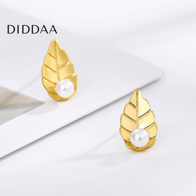 Lentle Earrings | Gold Leaf Pearl Stud Earrings - Earrings