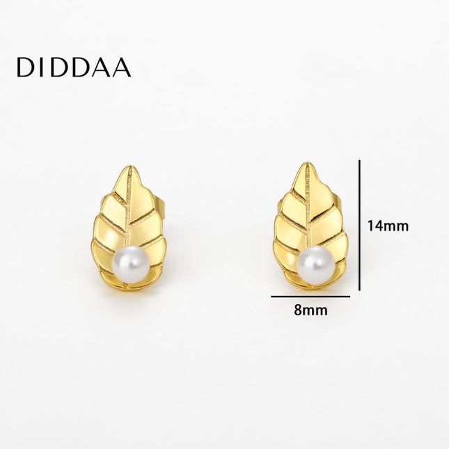 Lentle Earrings | Gold Leaf Pearl Stud Earrings - Earrings