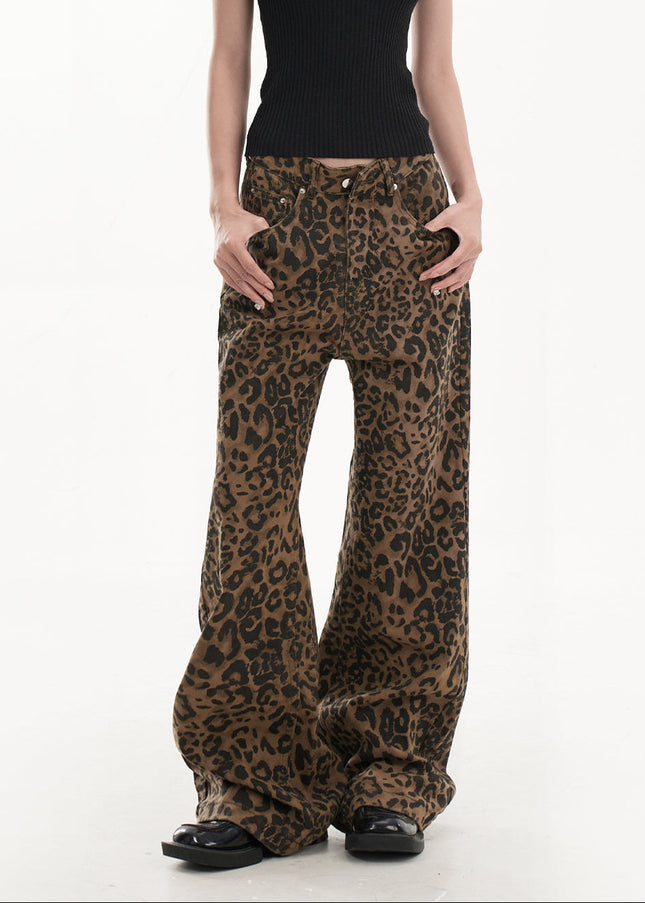 Leopard Print High Waist Wide Leg Jeans for Women - Women’s Jeans