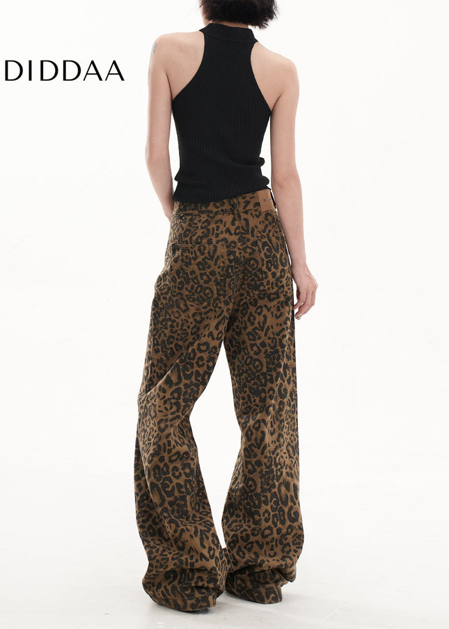 Leopard Print High Waist Wide Leg Jeans for Women - Women’s Jeans