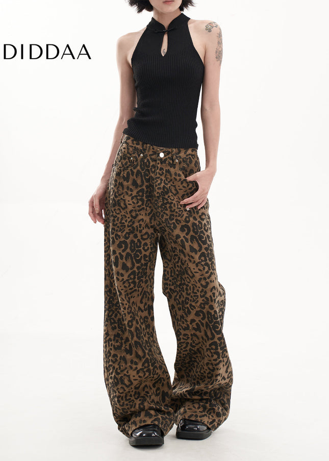 Leopard Print High Waist Wide Leg Jeans for Women - Women’s Jeans