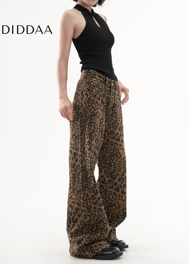 Leopard Print High Waist Wide Leg Jeans for Women - Women’s Jeans