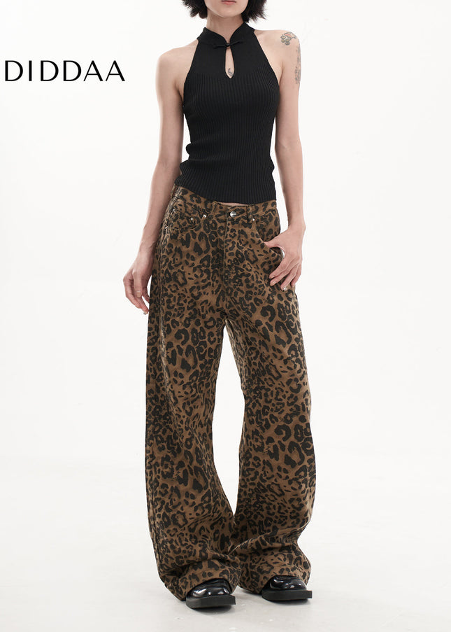 Leopard Print High Waist Wide Leg Jeans for Women - Women’s Jeans