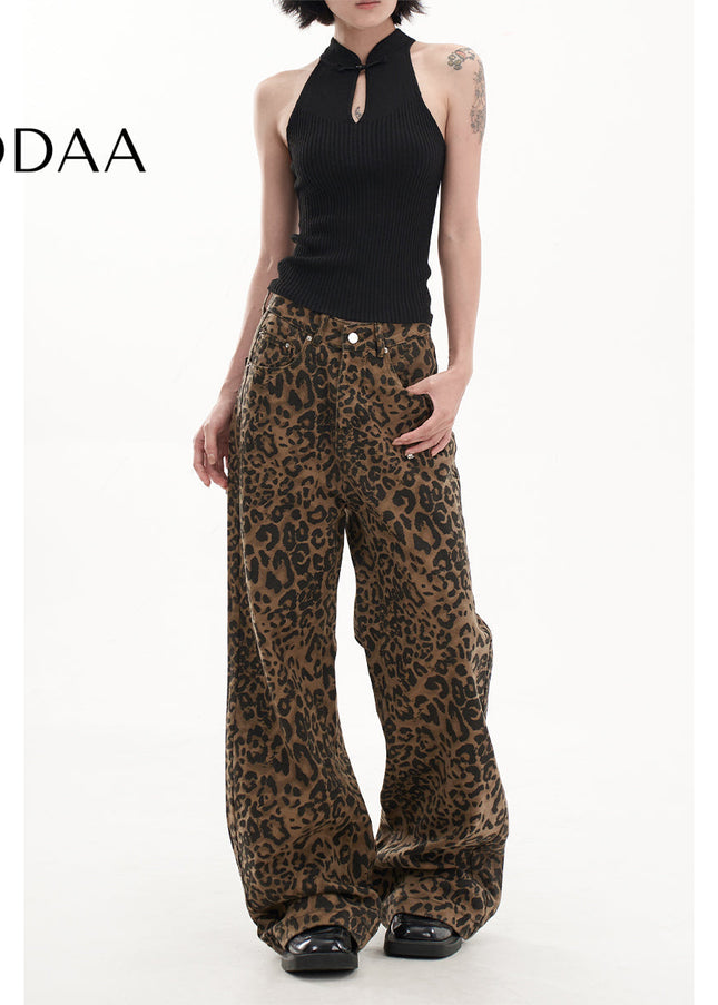 Leopard Print High Waist Wide Leg Jeans for Women - Women’s Jeans