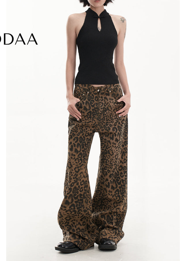 Leopard Print High Waist Wide Leg Jeans for Women - XS / Leopard - Women’s Jeans