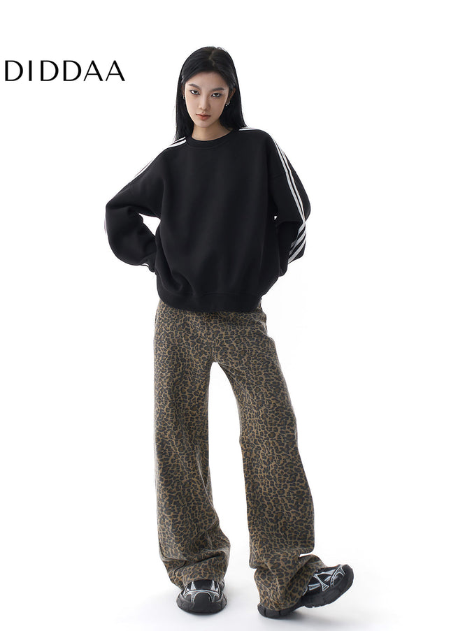 Leopard Print Loose Fit Wide Leg Jeans for Women - Women’s Jeans