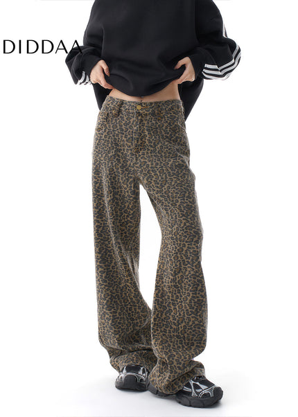 Leopard Print Loose Fit Wide Leg Jeans for Women - Women’s Jeans