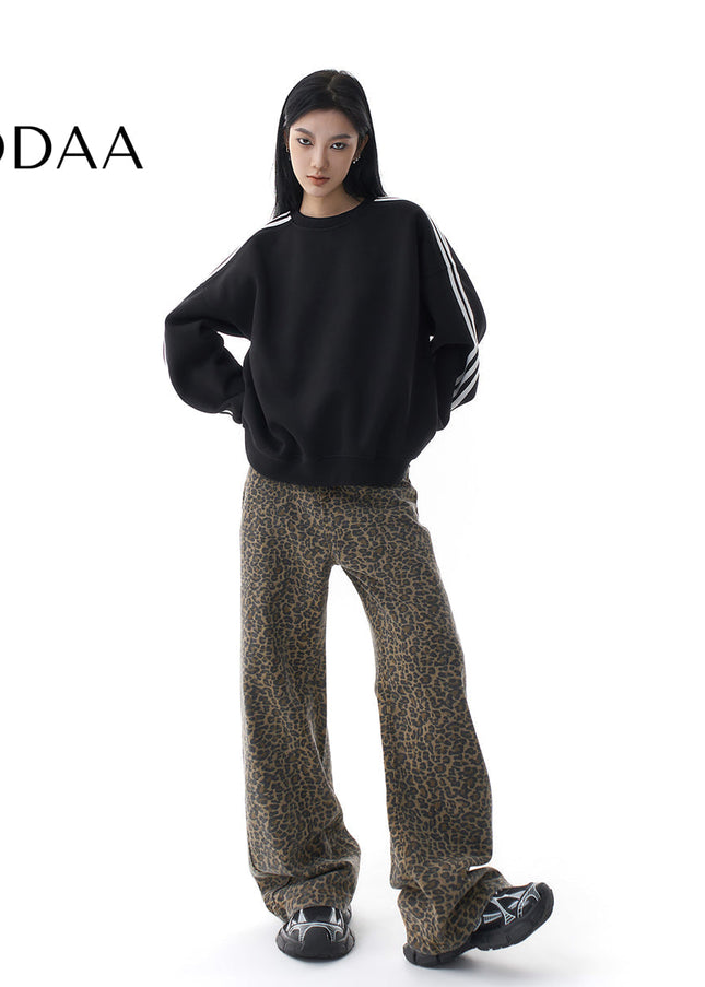 Leopard Print Loose Fit Wide Leg Jeans for Women - Women’s Jeans