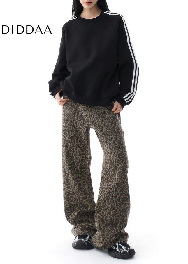 Leopard Print Loose Fit Wide Leg Jeans for Women - Women’s Jeans