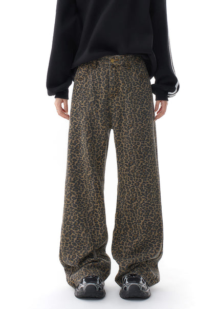 Leopard Print Loose Fit Wide Leg Jeans for Women - Women’s Jeans