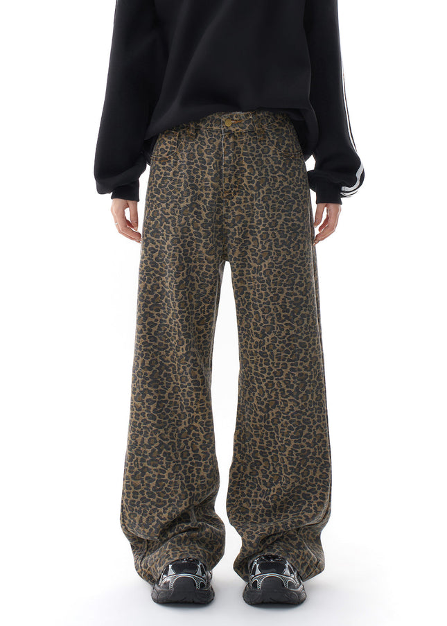 Leopard Print Loose Fit Wide Leg Jeans for Women - Women’s Jeans