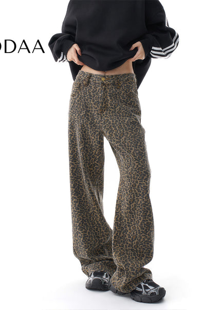 Leopard Print Loose Fit Wide Leg Jeans for Women - XS / Leopard - Women’s Jeans